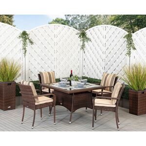 4 Seat Rattan Garden Dining Set With Square Dining Table in Brown - Roma - Rattan Direct 4 Seat Rattan Garden Dining Set With Square Dining Table in Brown - Roma - Rattan Direct