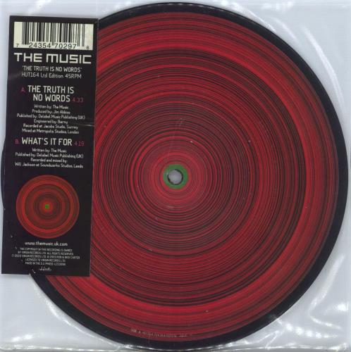 The Music The Truth Is No Words 2003 UK 7" picture disc HUT164