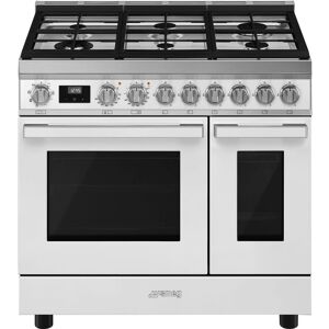 Smeg CPF92GMWH 90cm Portofino Dual Fuel Twin Oven Range Cooker - WHITE