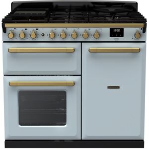 Rangemaster ESDL100DFPMSB/AB1 Estel Deluxe 100cm Dual Fuel Range Cooker With Antique Brass Trim 18078 - MISTY BLUE Rangemaster ESDL100DFPMSB/AB1 Estel Deluxe 100cm Dual Fuel Range Cooker With Antique Brass Trim 18078 - MISTY BLUE
