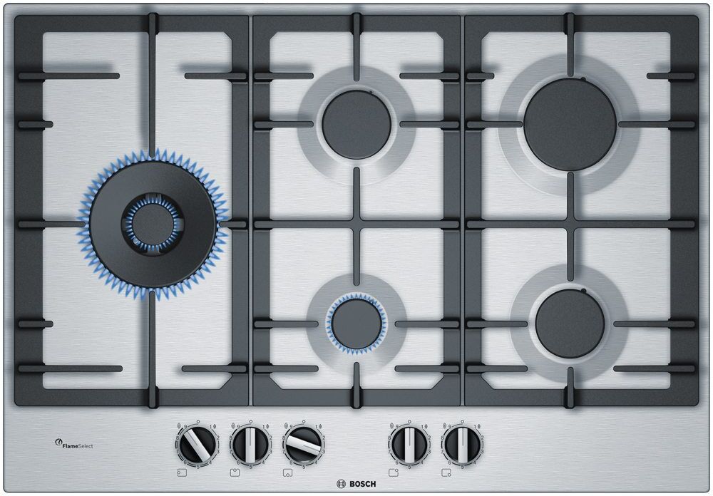 Bosch PCS7A5B90 Series 6 76cm 5 Burner FlameSelect Gas Hob - STAINLESS STEEL