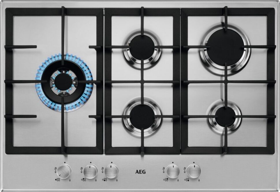 AEG HGB75500SM 75cm Series 3000 5 Burner Gas Hob - STAINLESS STEEL