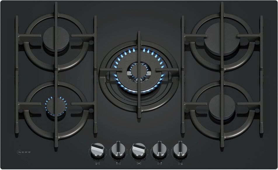 Neff T27PIQ4S0 75cm N70 5 Burner Gas On Glass Hob - BLACK