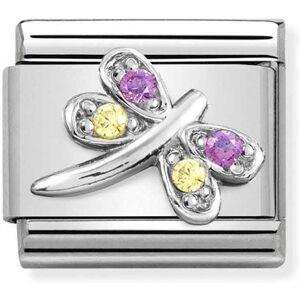 Nomination Lilac + Yellow Crystal Dragonfly Charm - Stainless Steel Nomination Lilac + Yellow Crystal Dragonfly Charm - Stainless Steel