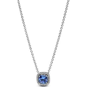 Pandora Silver Sparkling Square Blue Halo Pendant Necklace Pandora Silver Sparkling Square Blue Halo Pendant Necklace