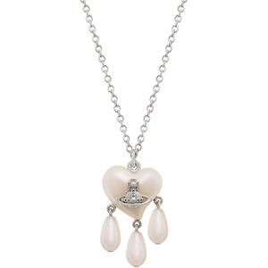 Vivienne Westwood Silver Sheryl Pearl Heart Three Drop Necklace - 38cm Vivienne Westwood Silver Sheryl Pearl Heart Three Drop Necklace - 38cm