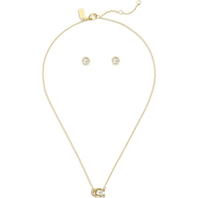 Coach Gold Box C Crystal Starter Necklace and Stud Set - Gold Coach Gold Box C Crystal Starter Necklace and Stud Set - Gold