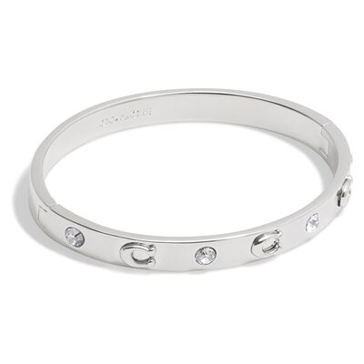 Coach Silver Boxed C Logo Hinged Bangle - Silver Coach Silver Boxed C Logo Hinged Bangle - Silver
