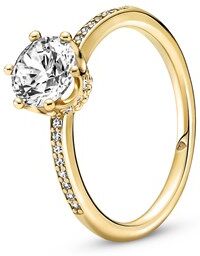 Pandora Gold Sparkling Crown Solitaire Ring - 56