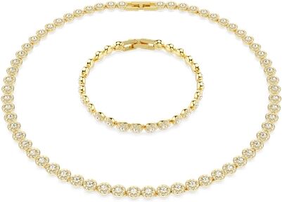 Swarovski Una Angelic Gold Plated Round Cut Necklace and Bracelet Set