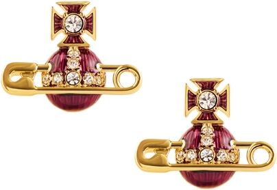 Vivienne Westwood Gold Kitty Amethyst Enamel Safety Pin Studs - Gold