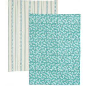 Land & Shore Ticking Stripe & Livie Tea Towels, Green Land & Shore Ticking Stripe & Livie Tea Towels, Green