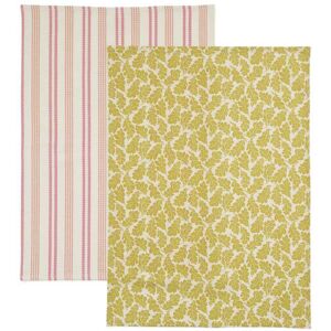 Land & Shore Ticking Stripe & Oak Leaf Tea Towels, Multi Land & Shore Ticking Stripe & Oak Leaf Tea Towels, Multi