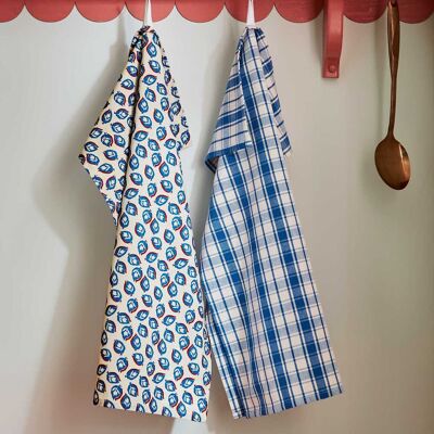 Land & Shore Woven Check & Seedling Tea Towels, Multi - Set of 2 Land & Shore Woven Check & Seedling Tea Towels, Multi - Set of 2