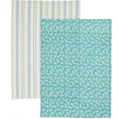 Land & Shore Ticking Stripe & Livie Tea Towels, Green Land & Shore Ticking Stripe & Livie Tea Towels, Green