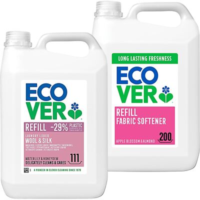 Ecover Fabric Softener & Wool and Silk Laundry Liquid 5L Mixed Bundle Ecover Fabric Softener & Wool and Silk Laundry Liquid 5L Mixed Bundle