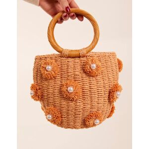 Blue Vanilla Pearl Pompom Mini Woven Handbag - ONE / STONE -