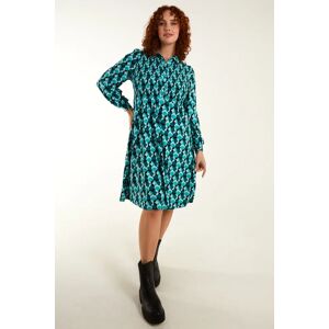 Blue Vanilla Curve Shirred Bust Long Sleeve Shirt Dress - 20 / Teal - female