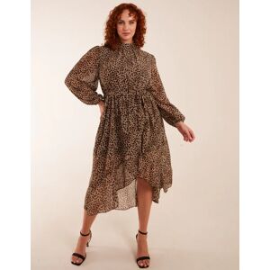 Blue Vanilla Curve Leopard Print High Neck Wrap Midi Dress - 18 / Tan - female