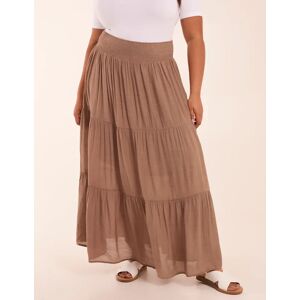 Blue Vanilla Curve Tiered Shirred Maxi Skirt - 22/24 / LIGHT BROWN - female