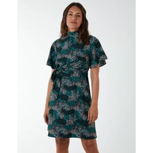 Blue Vanilla Wrap Front High Neck Dress With Angel Sleeve - 10 / GREEN - female