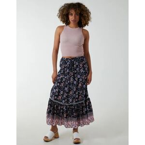 Blue Vanilla Elasticated Waistband Tiered Midi Skirt - S / NAVY - female