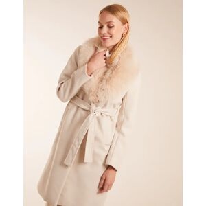 Blue Vanilla Faux Fur Collared Belted Coat - 18 / STONE - female