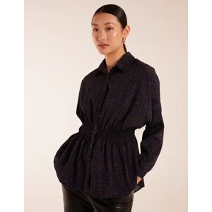 Blue Vanilla Leopard Print Shirred Waist Shirt - S / NAVY - female