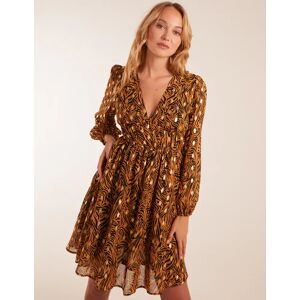 Blue Vanilla Shirred Waist Leopard Foil Wrap Front Mini Dress - 10 / Animal - female