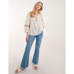 Blue Vanilla Embroidered Pleat Sleeve Top - S / STONE - female