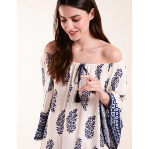 Blue Vanilla Mix Print Bardot With Tassel Dress - S/M / BLUE - female