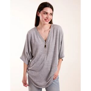 Blue Vanilla Studded Zip Front Top - M/L / GREY - female