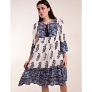 Blue Vanilla Mix Print Smock Dress With Tassel - S / BLUE - female