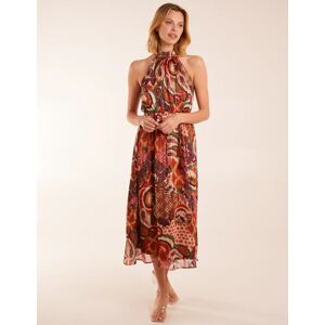 Blue Vanilla Halter Neck Tassle Detail Midi Dress - 8 / TERRACOTTA - female