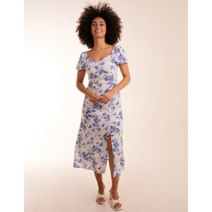 Blue Vanilla Ruched Bust Puff Sleeve Midi Dress With Side Split - 10 / WHITE - female