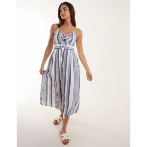 Blue Vanilla Tie Front Button Through Midi Dress - 14 / WHITE PATTERN - female