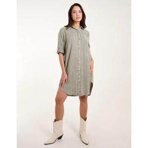 Blue Vanilla Button Down Shirt Dress - S/M / LIGHT KHAKI - female