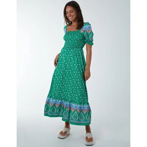 Blue Vanilla Shirred Floral Maxi Dress - 10 / GREEN - female