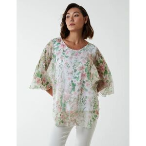 Blue Vanilla Garden Floral Curved Poncho Blouse - ONE / WHITE - female