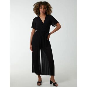 Blue Vanilla Pleated Wrap Over Jumpsuit - S / BLACK - female