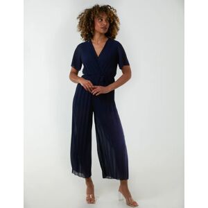 Blue Vanilla Pleated Wrap Over Jumpsuit - S / NAVY - female