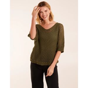 Blue Vanilla Crochet V Neck Top - ONE / KHAKI - female