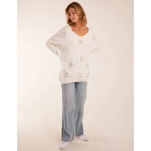 Blue Vanilla Diamante Pearl Star Jumper - S/M / IVORY - female