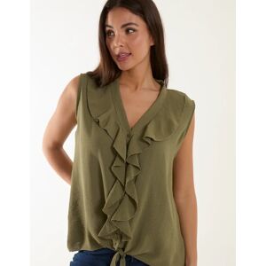 Blue Vanilla V Neck Ruffle Top with Knot - S/M / KHAKI - female