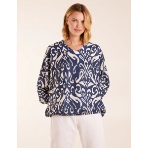 Blue Vanilla V Neck Printed Batwing Elasticated Hem Top - M/L / Ivory/Black - female