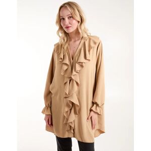 Blue Vanilla Ruffle Collar & Sleeve Tunic - ONE / Camel - female