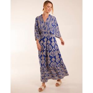 Blue Vanilla Aztec V-Neck Tiered Maxi Dress - M / BLUE - female