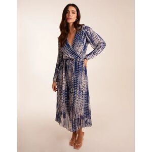 Blue Vanilla Pleated Abstract Snake Print Wrap Dress - M/L / NAVY - female