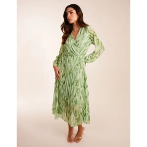 Blue Vanilla Abstract Wrap Pleated Midi Dress - L / GREEN - female