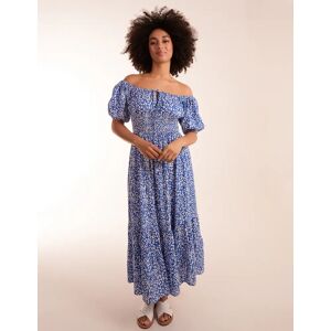 Blue Vanilla Tie Front Shirred Waist Midi Dress - M / BLUE - female